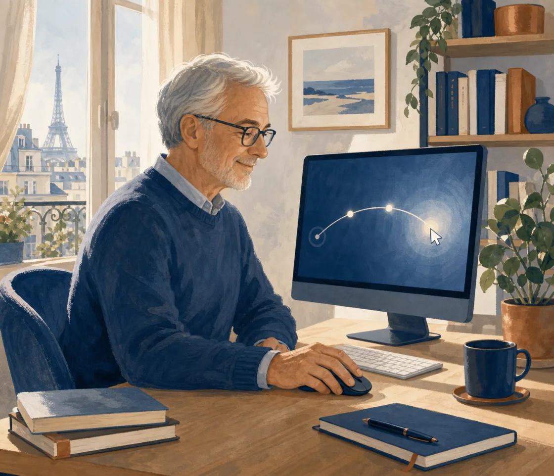 Illustration d’une personne devant son ordinateur.
